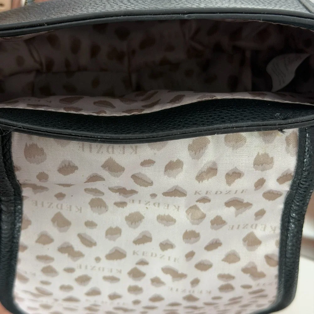 Kedzie Sherpa‎ Trim Crossbody Bag Black Faux Leather Gold Tone Zipper